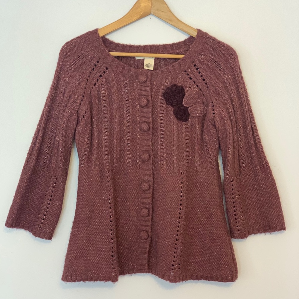 DKNY Button Up Plum Sweater size Medium crochet